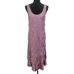 Vintage Y2K 100% Silk Velvet Burn Out Midi Length Sleeveless Sz 10 Wedding Mauve